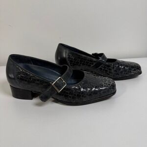 Drew Celia Mary Jane Heels Womens 8 WW Black Woven Leather Block Heel 10393-19